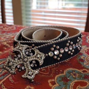 BB Simon black calf hair belt Large